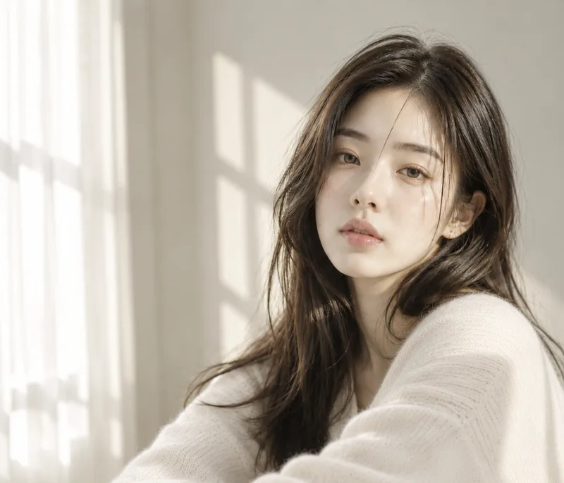 창가의 긴 머리 인물